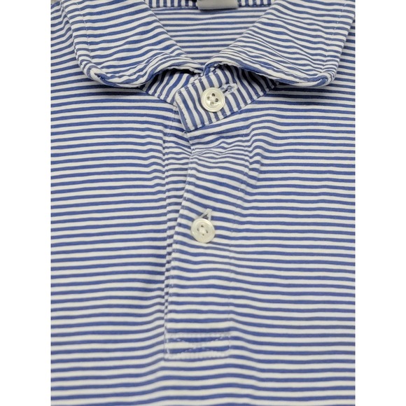 Holderness Bourne Shirt Mens Medium Cobalt White Stripe Herron Golf Polo Pima - Picture 3 of 9